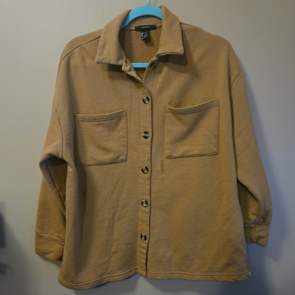 Forever 21 Women's Size S Terry Jersey Camel Color Jacket Cotton Blend Shacket